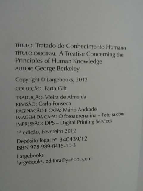 Tratado do Conhecimento Humano de George Berkeley - 1ª Edição