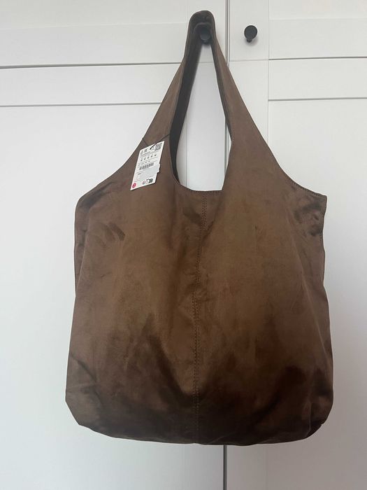 Torba shopper ze sztucznego zamszu brązowa