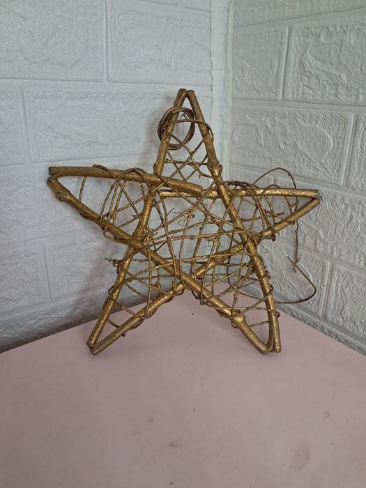 Ozdobna gwiazda handmade zlota brokatowa