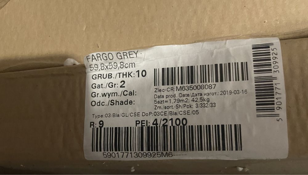 Gres szkliwiony FARGO GREY SATIN 59,8x59,8 gr. 10mm