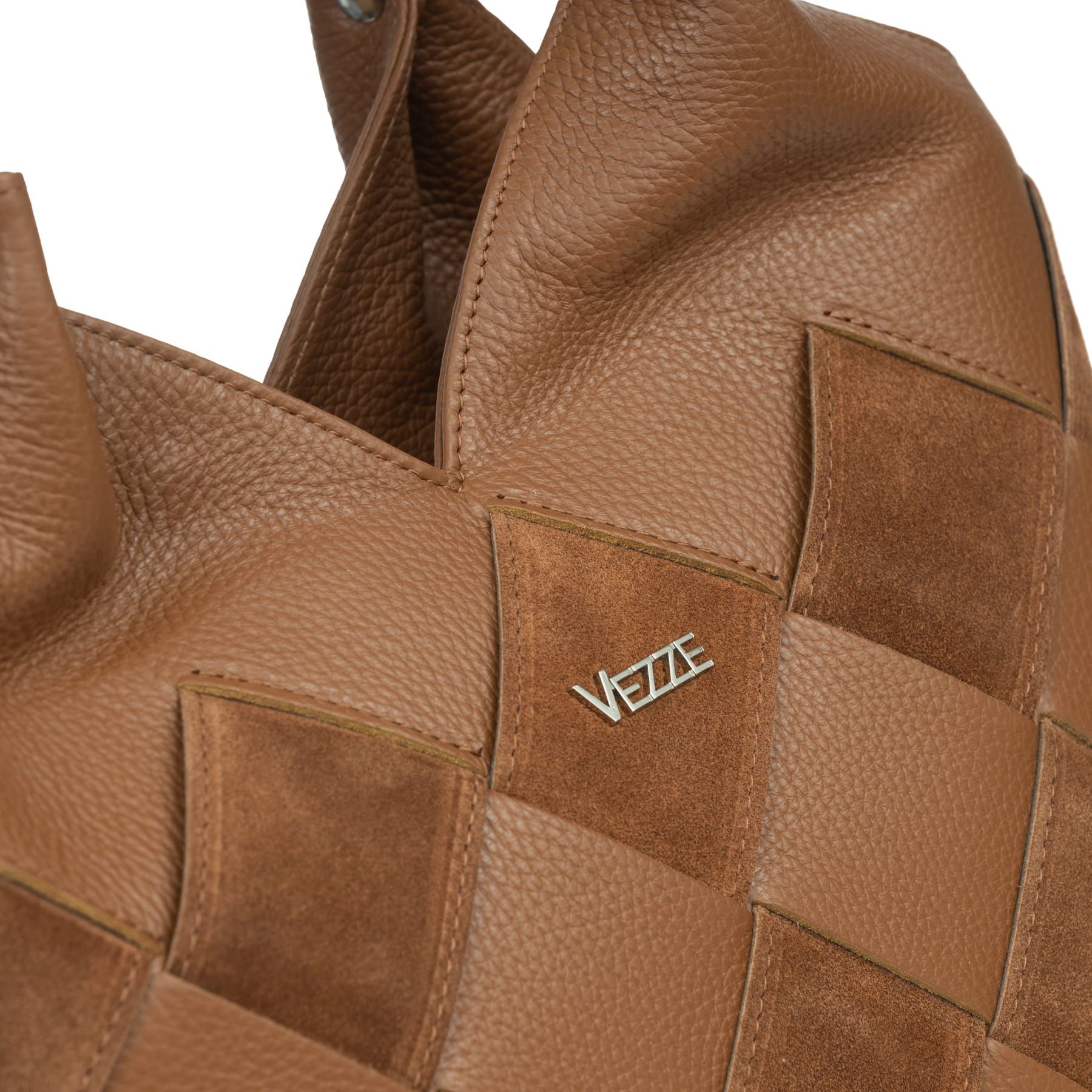 VEZZE torebka skórzana shopper pleciona z paskiem V538 ciepła szara