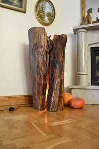 Drewniana Lampa podłogowa - Pień gruszy - Naturalna dekoracja