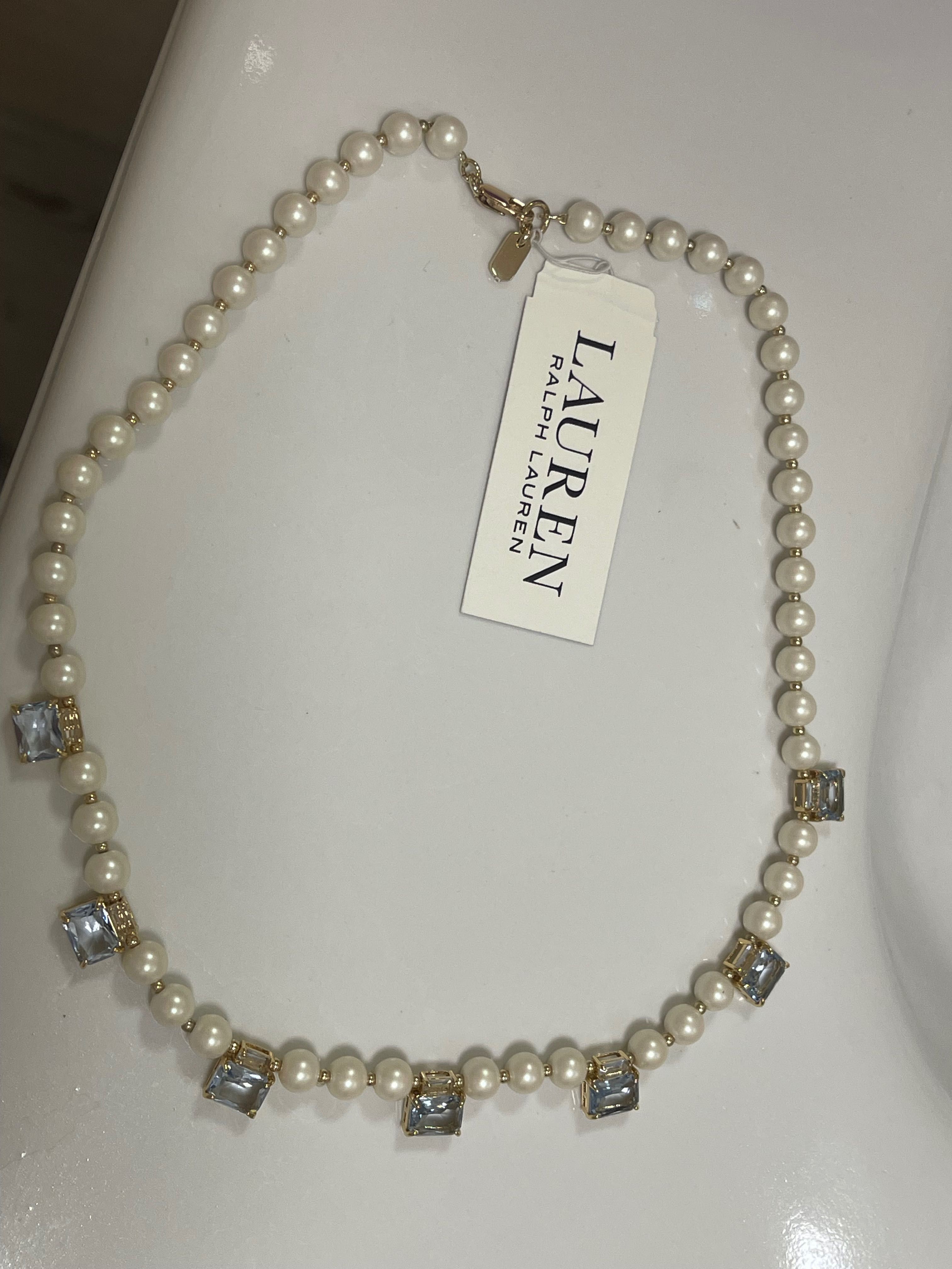 Ralph Lauren color stone & pearl 17" necklace Rолье жемчуг со стразами