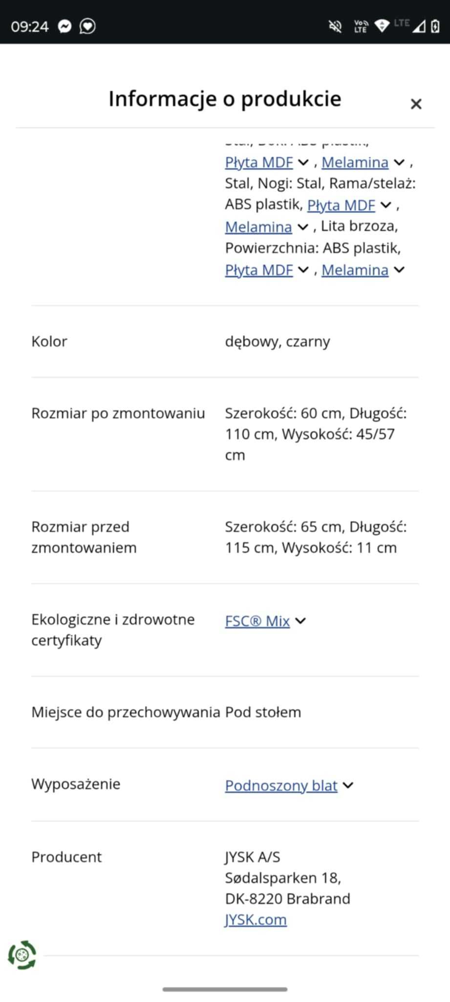 Stolik z podnoszonym blatem i schowkiem