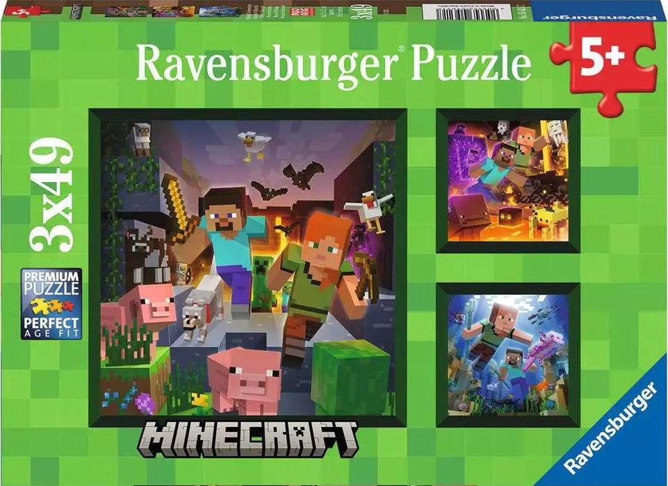 Puzzle 3x49 elementów. Minecraft. Ravensburger