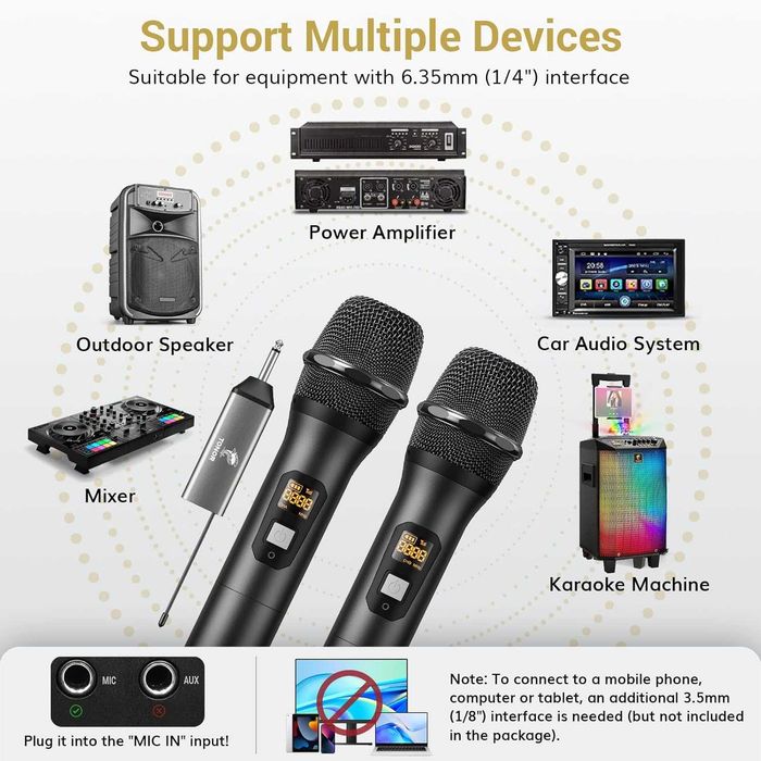 Tonor Mikrofon Uhf Bezprzewodowy System Dynamiczny Tw630, Czarny