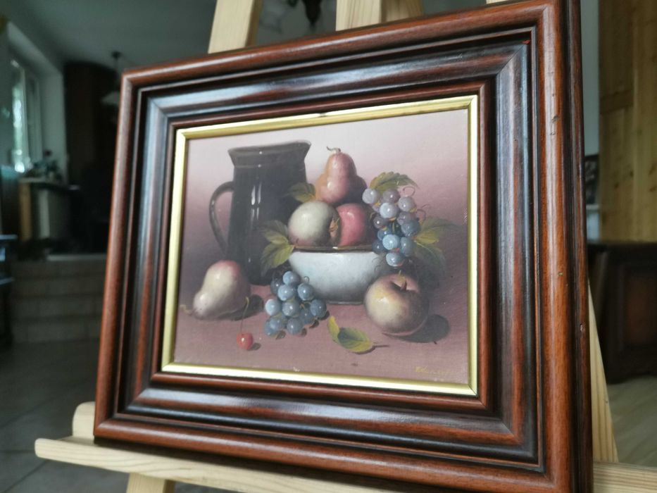 Ładny Obraz olejny na płótnie MARTWA NATURA sygnowany podpisem AUTORA