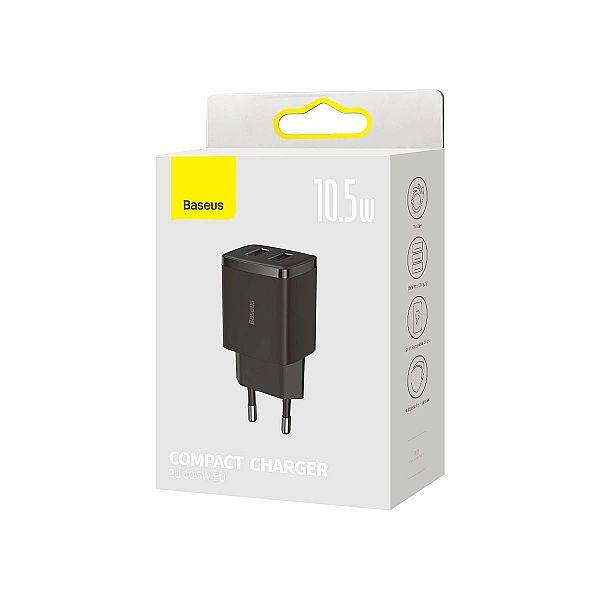 Baseus Compact ładowarka sieciowa 2x USB 10.5W czarny (CCXJ)