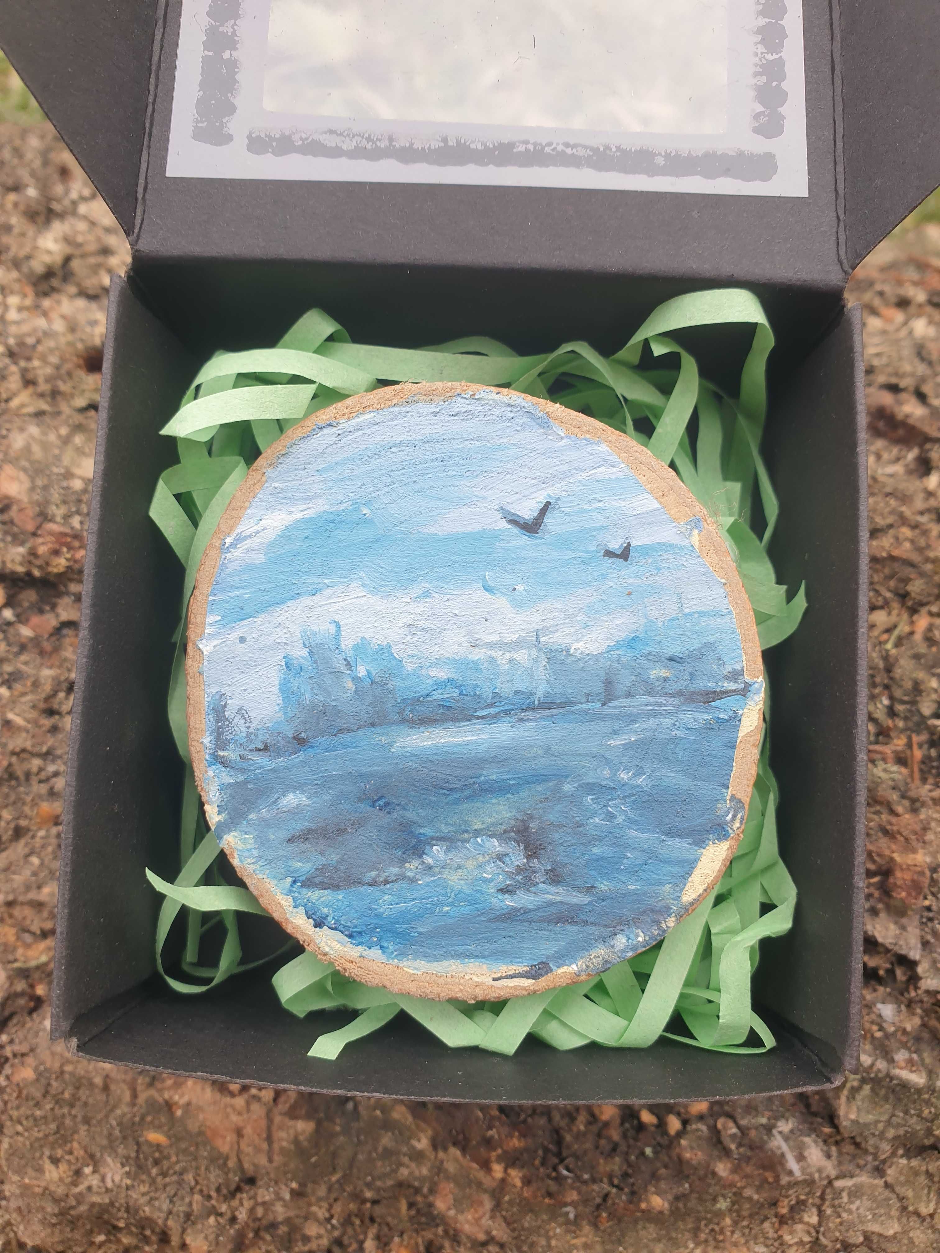 magnes na lodówkę ręcznie malowany mewy morze +pudełko