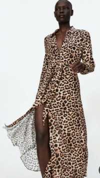 Леопардова сукня максі платье рубашка в стилі Zara тренд 2024
