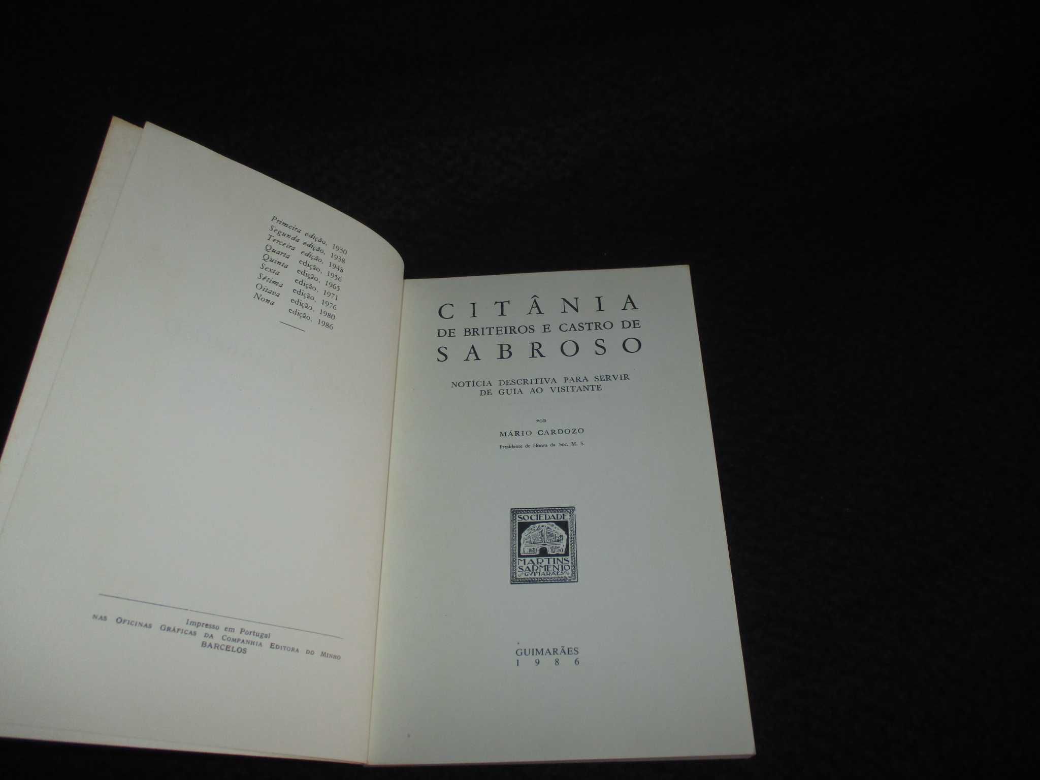 Livro Citânia De Briteiros e Castro de Sabroso Mário Cardoso 1986
