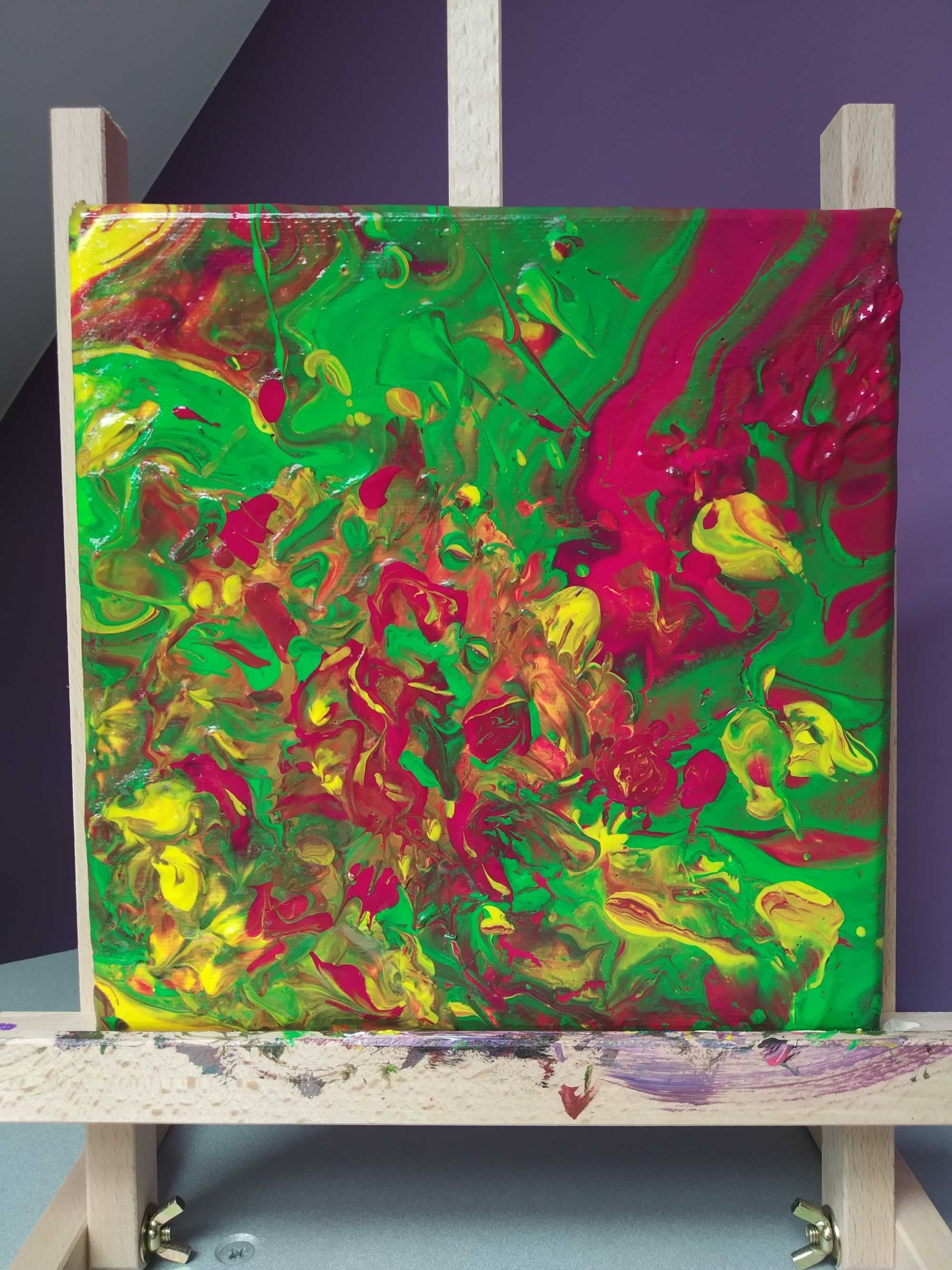 GĘBY obraz akryl pouring 20x20