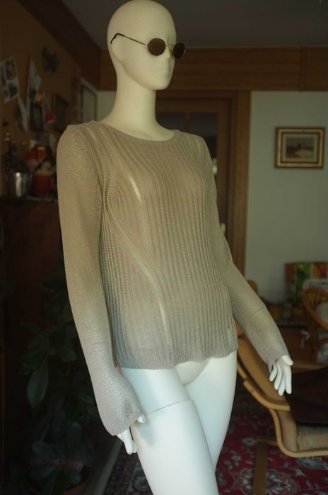 dziergana beżowa lejąca bluzka crochet H&M ażurowa sweterek lekki