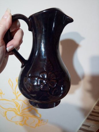 Dzbanek ceramika ceramiczny brązowy PRL wazon kwiat na wazonie