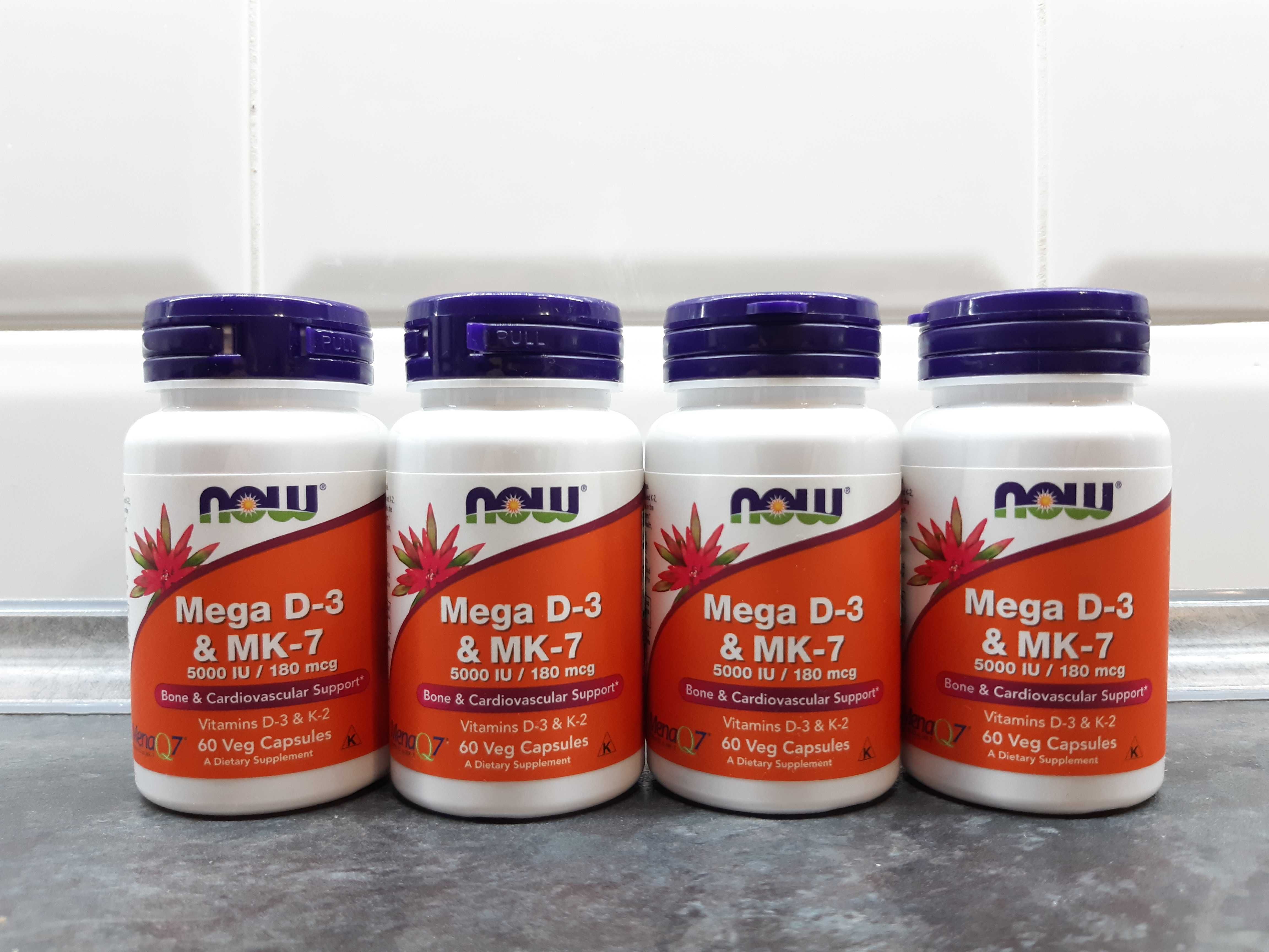 Now Foods, Mega D3 & MK-7 (60-120 капс.), D3 K2, витамин D3 MK-7