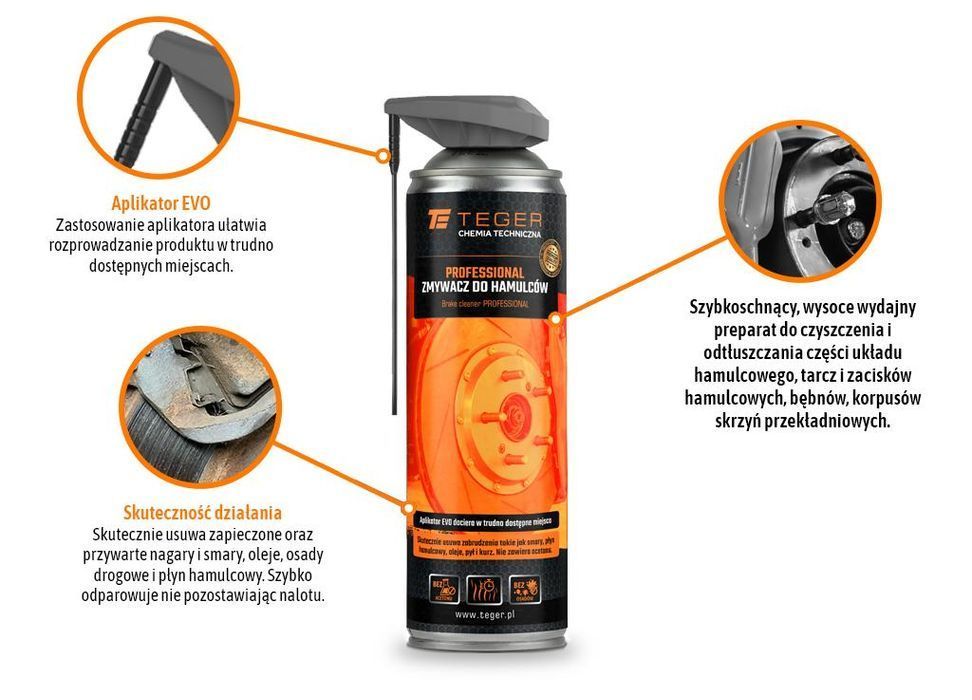 Zmywacz do hamulców PROFESSIONAL z aplikatorem EVO, 500ml, Teger