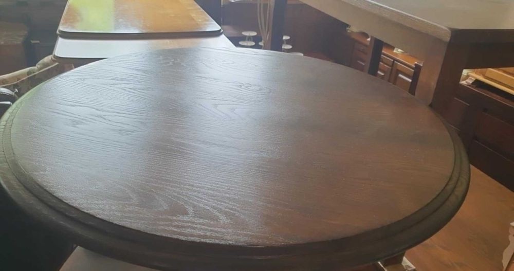 Stolik drewniany dębowy okrągły toczona noga stylowy ciemny FV DOWÓZ