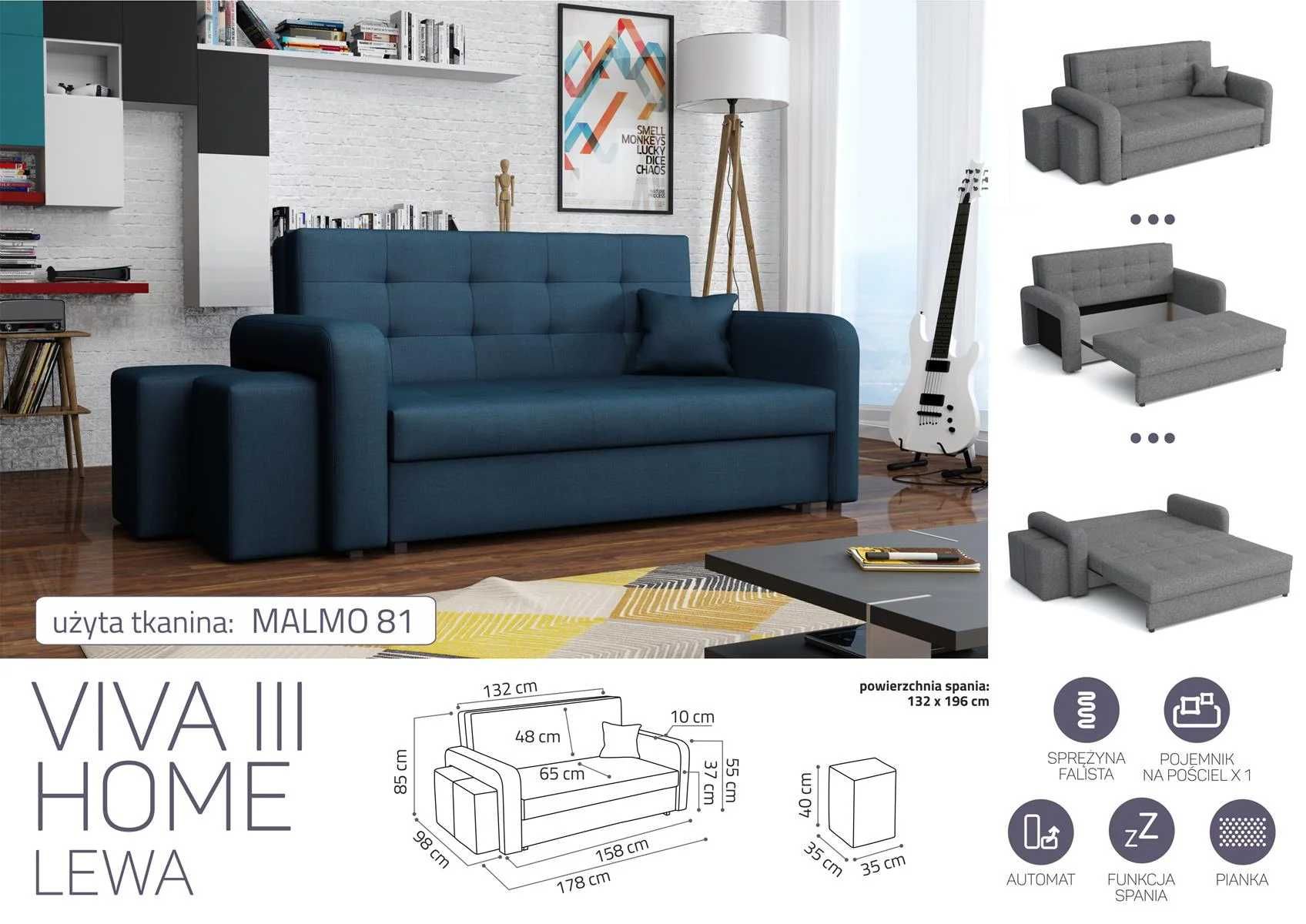 Viva III Home z pufami Sofa/Kanapa Darmowa dostawa
