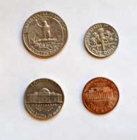 Современные разменные монеты США: 1, 5, 10, 25 центов. Цена за набор!