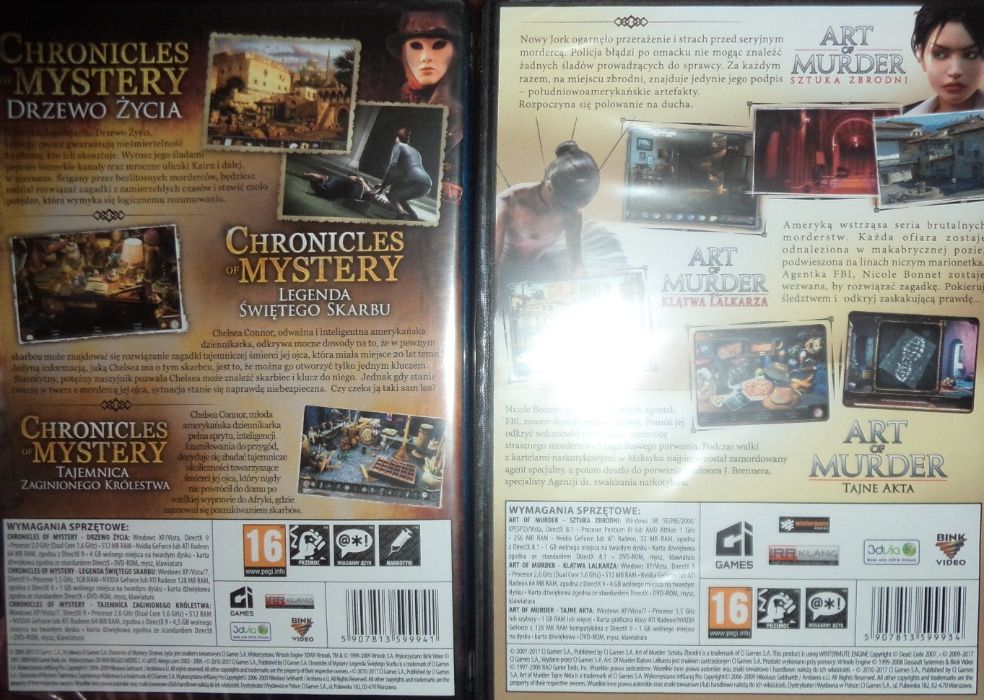 Gry komputerowe PC retro: Art of murder i Chronicles mystery, CI GAMES