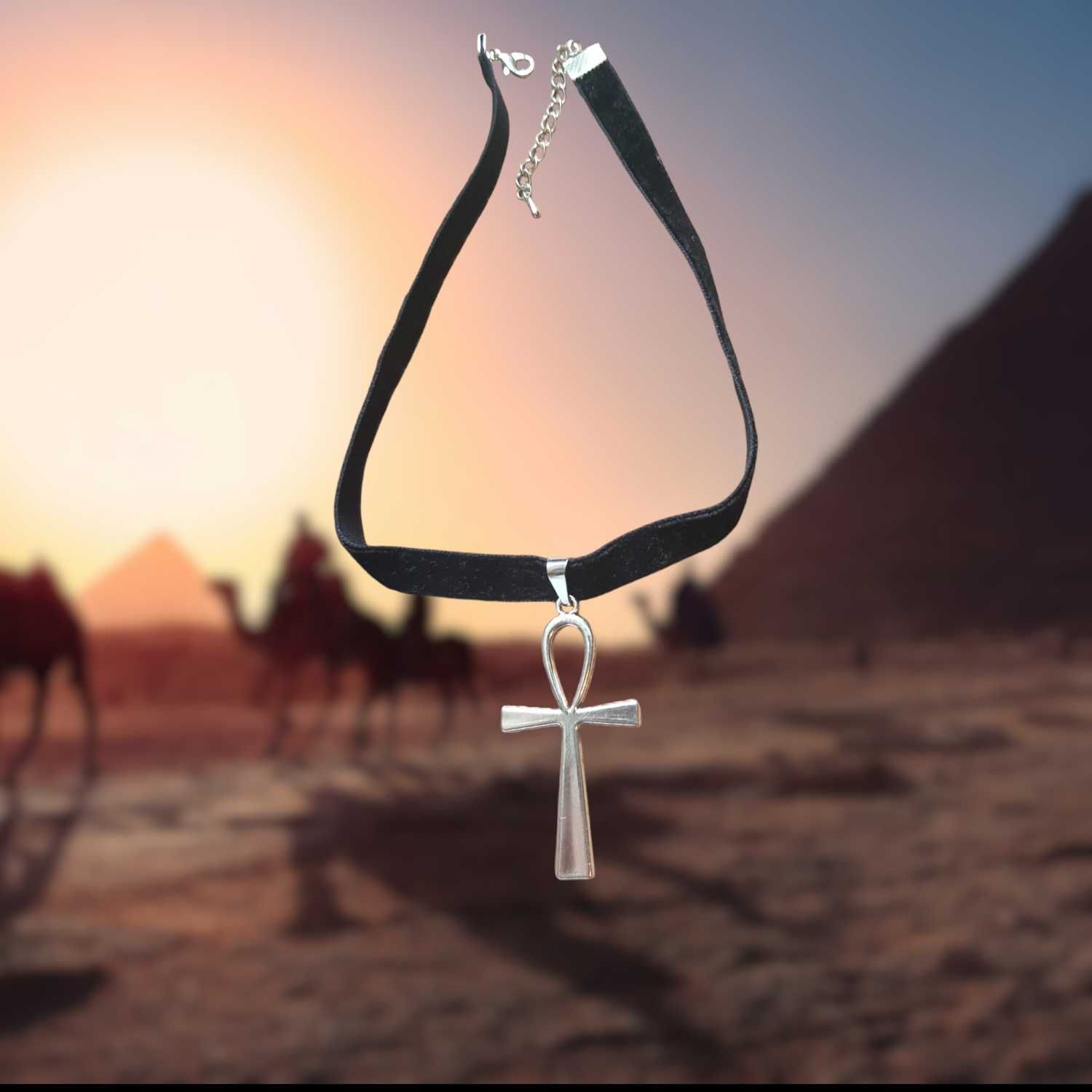 Choker krzyż Egipski Ankh talizman z Egiptu czoker 33-38 cm krzyż Anch