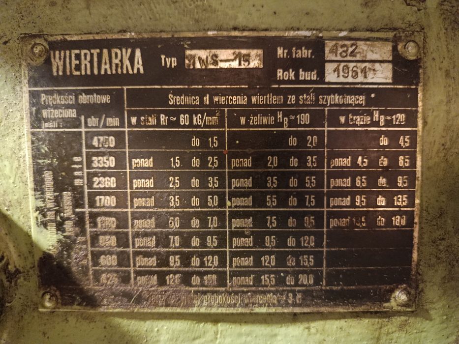 Wiertarka stołowa kolumnowa WS-15, 380 V, 0,75 kW, wiertła Morse,a