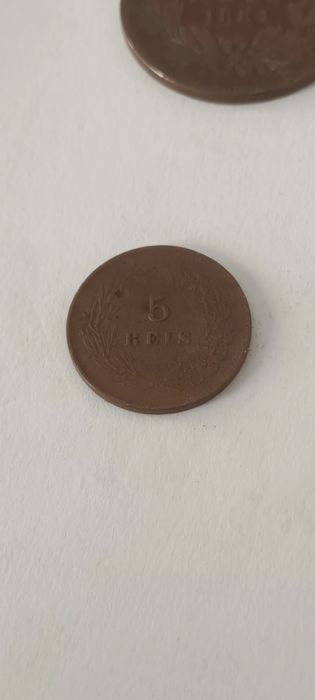 Moeda da monarquia de 5 reis de 1906. Rei D Carlos