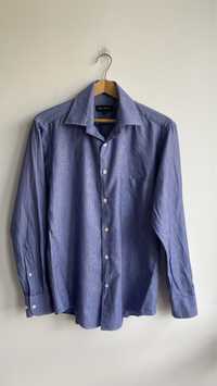 Wólczanka niebieska męska koszula 40 L drobny wzór bawełna Zara