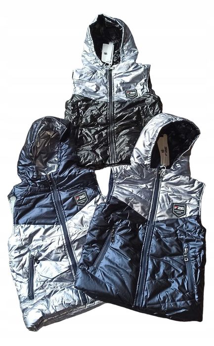 Kamizelka dla chłopca z kapturem czarna nowa 146-152