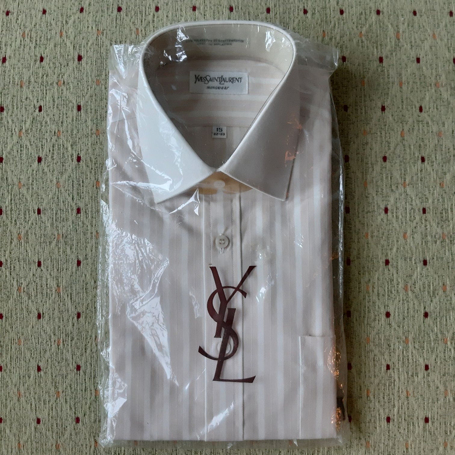 YSL oryginał Nowa koszula z dlugim rękawem biała w paski beżowe meska