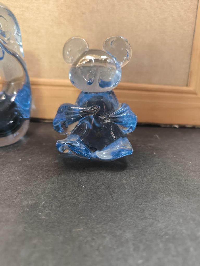 3 Figurines Vidro Azul - Gato, Esquilo, Rato