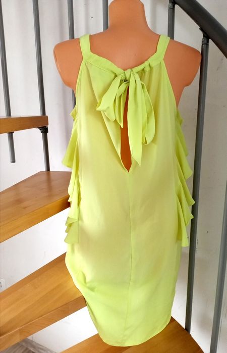 Sukienka letnia neonowy żółty z falbanami H&M