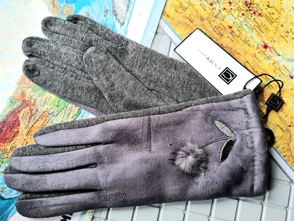 Nowe zimowe rękawiczki damskie z wzorem marki Code modne