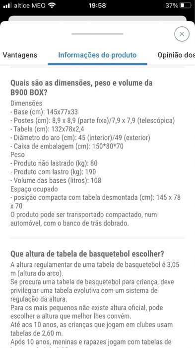 Tabela Basquetebol Tarmak B900