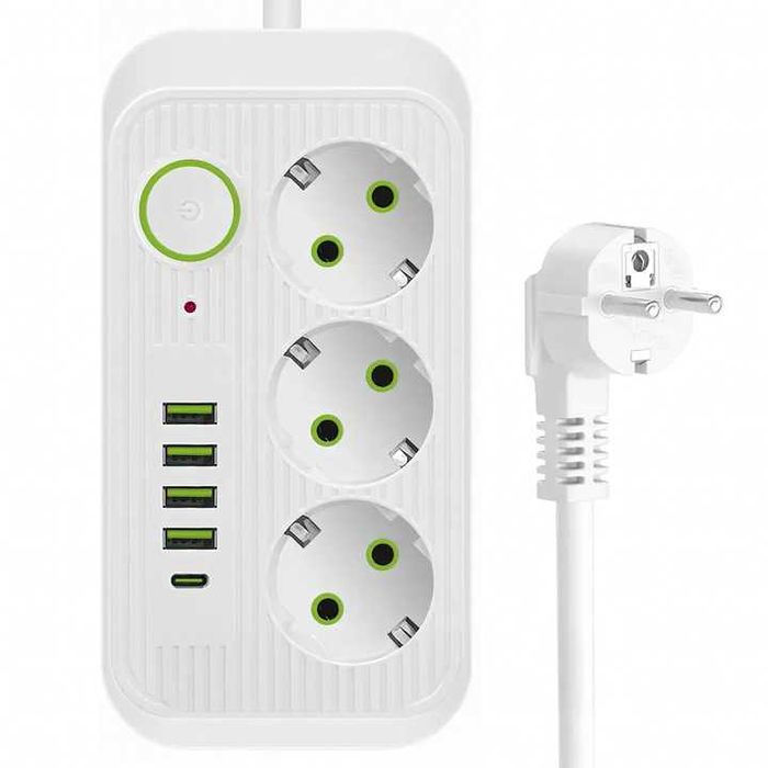 Listwa zasilająca przedłużacz 2m 3xgniazda 5x USB ładowarka włącznik