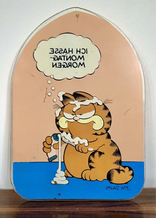 Retro Garfield 1978 Nie lubię poniedziałku obraz na szkle Jim Davies !