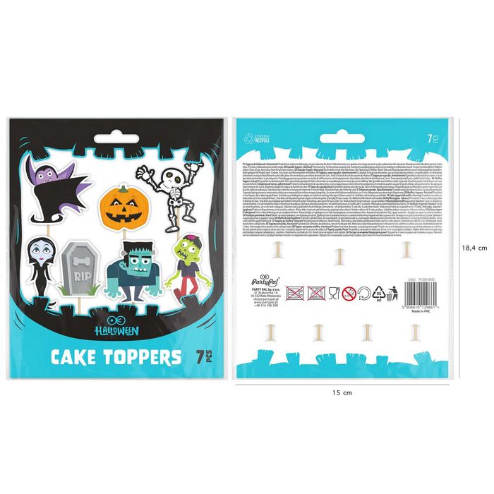 Dekoracje do muffinek toppery na tort "HALLOWEEN MONSTERS" 1opak/7szt.