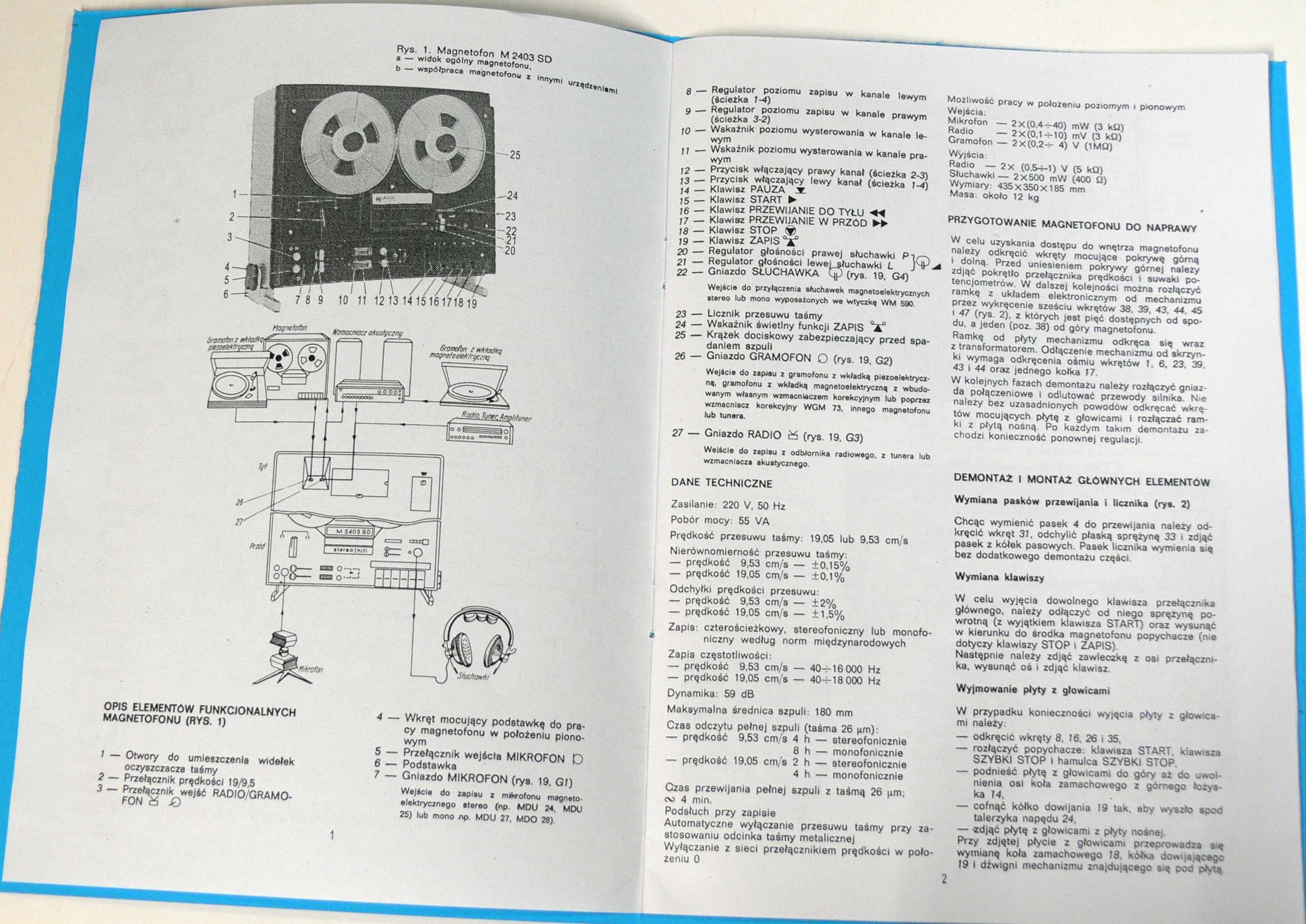 Instrukcja magnetofonu M 2403 SD DAMA PIK UNITRA