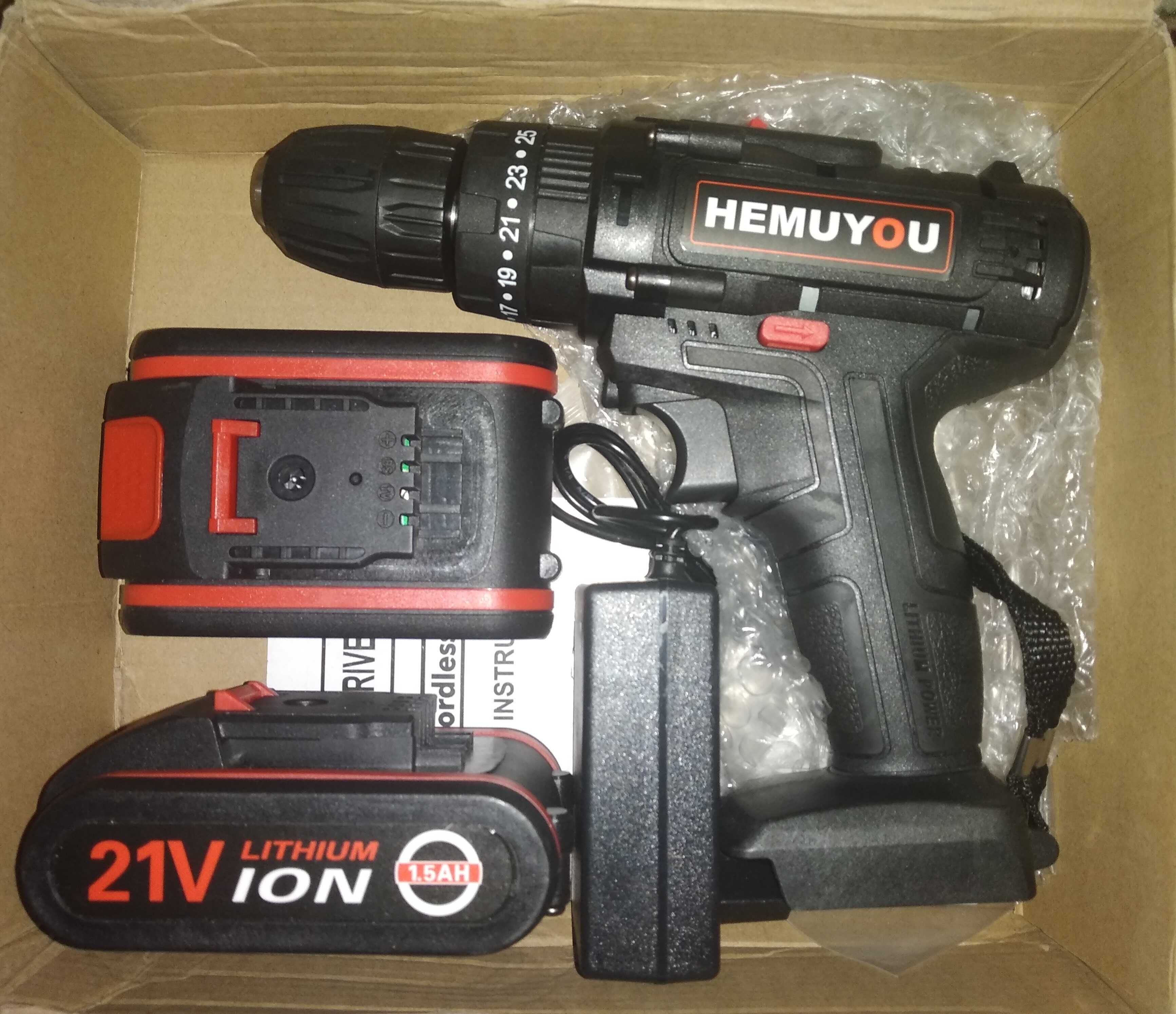 Аккумуляторная дрель шуруповерт HemuYOU 21v + 2 аккамулятора + зарядка