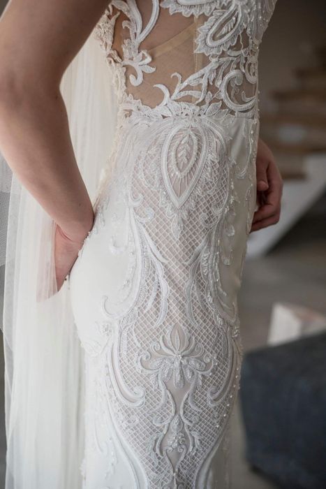 Suknia ślubna Avenue 22 Emily S 36 Kremowa Różowa Rybka Koronkowa