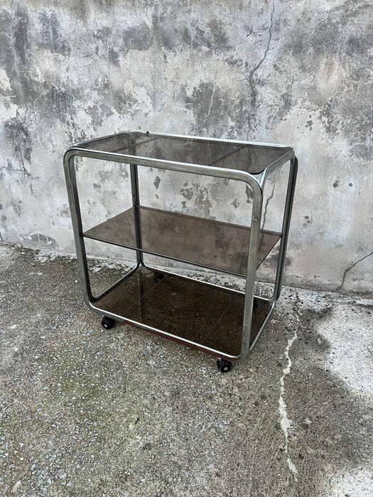 Carrinho apoio cromado com vidros fumados Mid Century