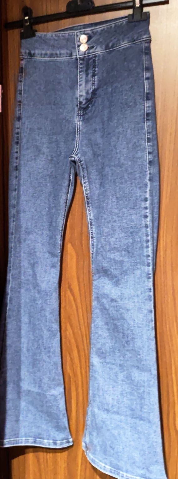 Dzwony dzinsy wysoki stan rozm W25 L28 Topshop petite