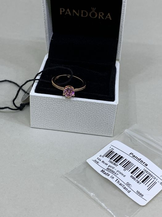 Продам новое золотое кольцо корона розовый камень пандора оригинал