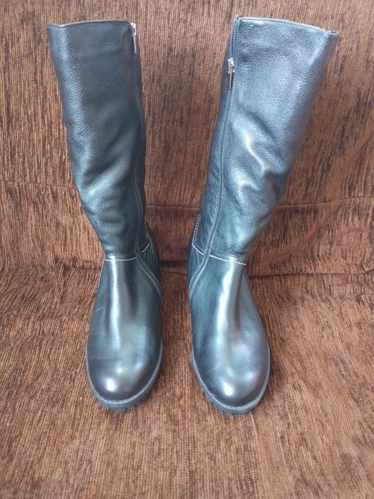 Женские кожаные зимние сапоги