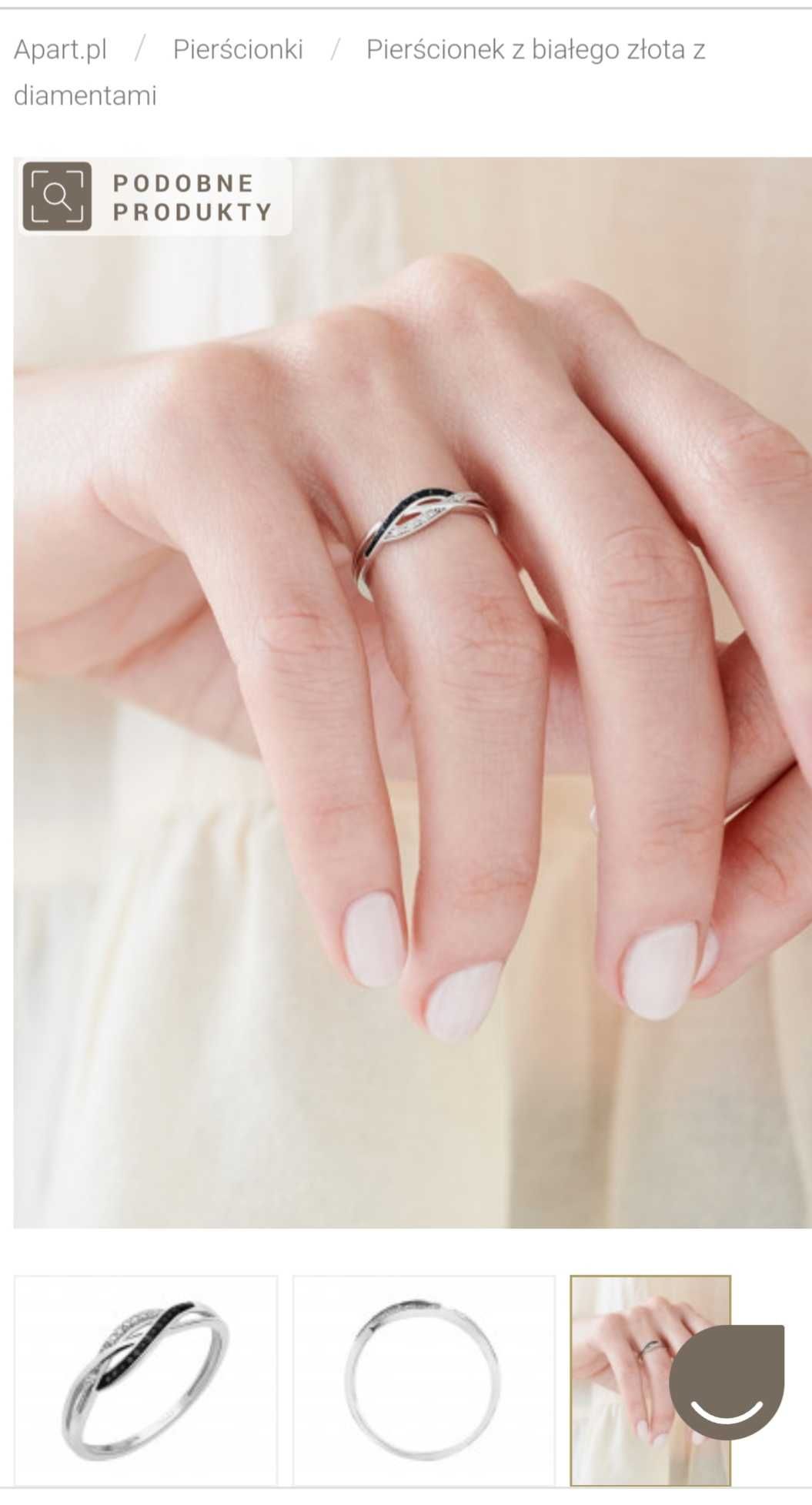 Apart śliczny pierścionek zaręczynowy białe złoto diamenty