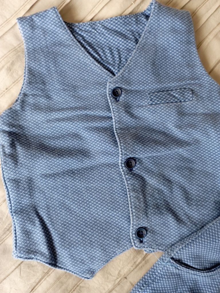 Elegancki zestaw dla chłopca 80 kamizelka spodnie body koszula swetr