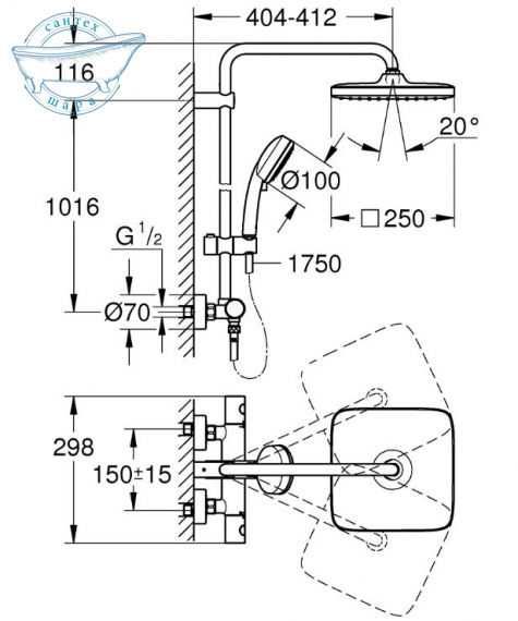 Душова система з термостатом Grohe Tempesta  250 Cubе хром 26689000