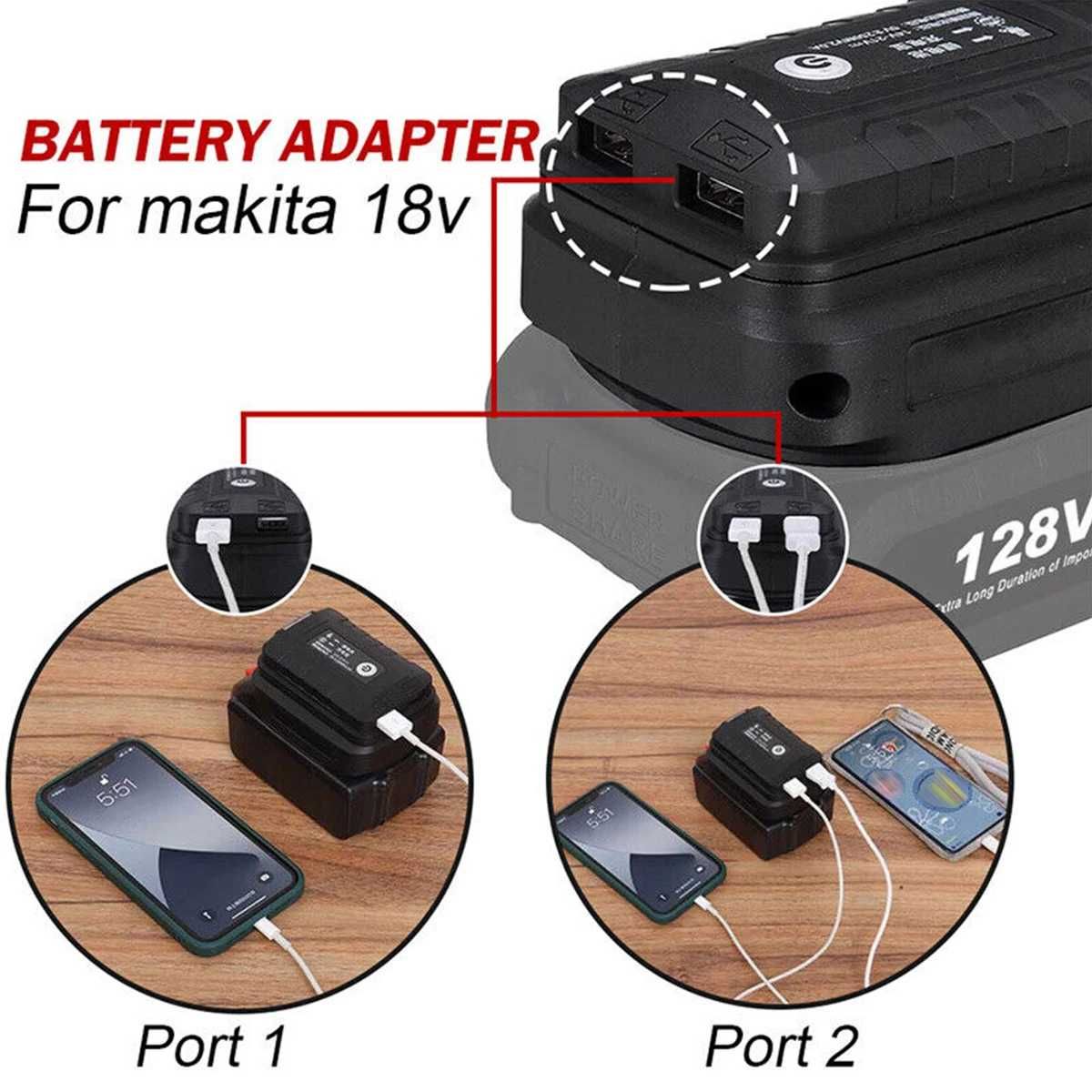 Адаптер модуль 2 USB адаптер powerbank фонарь к акб Makita Revolt и др