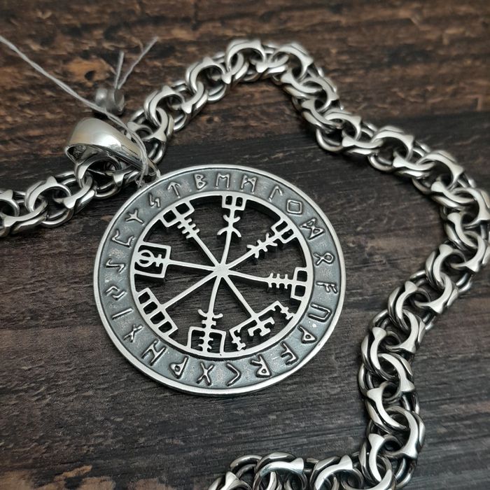 Серебряный амулет оберег и цепочка бисмарк. Агисхьяльм. Византия