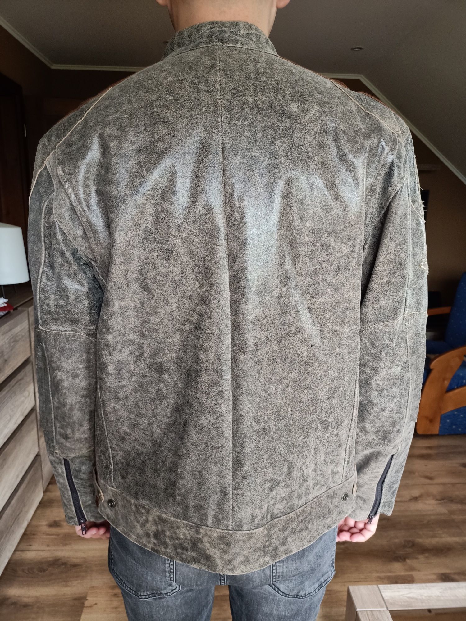 Męska skórzana kurtka biker, L/XL, Aviatrix